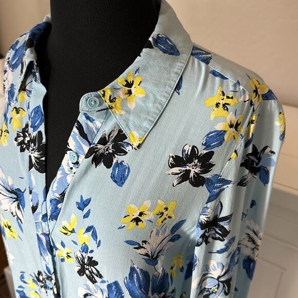 DVF Diane Von Furstenberg Vintage Floral Shirt Dress Blue Floral Size 6 - Picture 8 of 16